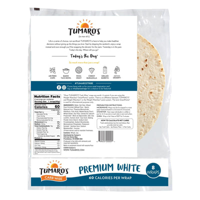 Tumaro's 8-inch Premium White Carb Wise Wraps - Case Of 6 - 8 Count