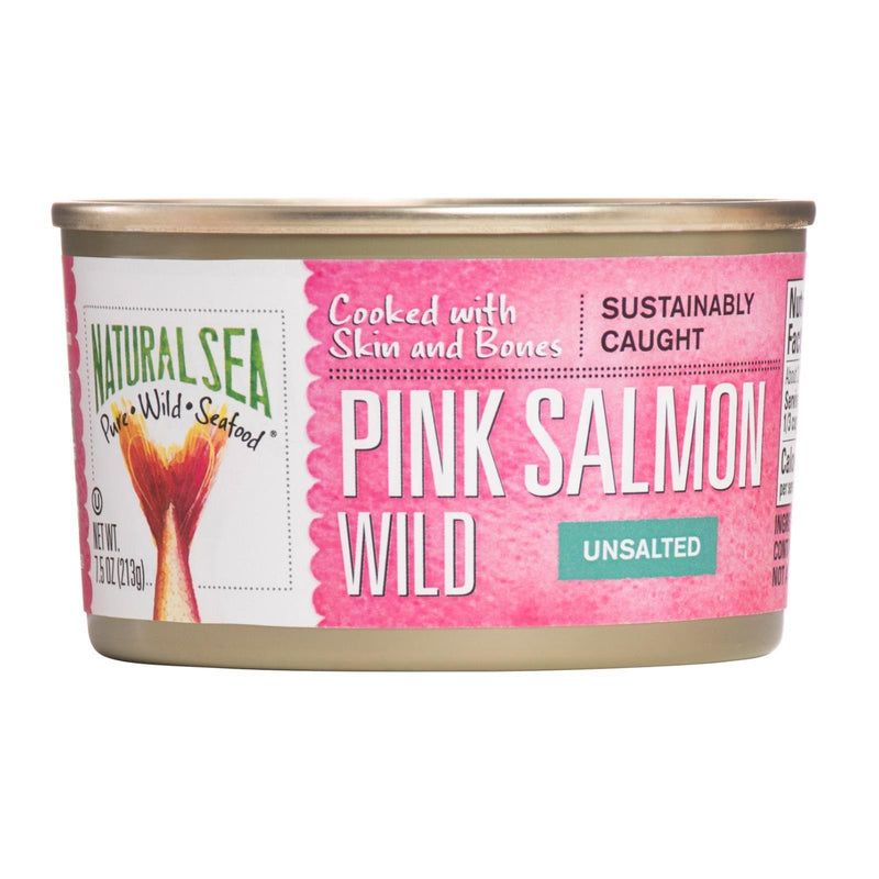 Natural Sea Wild Pink Salmon, Unsalted - Case Of 12 - 7.5 Oz - Orca Market