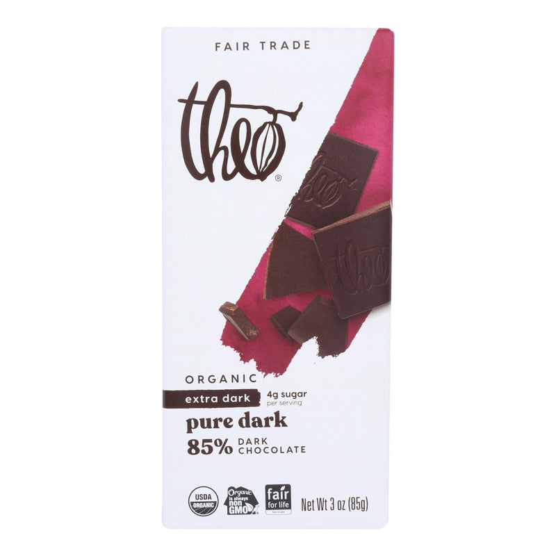 Theo Chocolate Organic Chocolate Bar - Classic - Dark Chocolate - 85 Percent Cacao - Pure - 3 Oz Bars - Case Of 12 - Orca Market