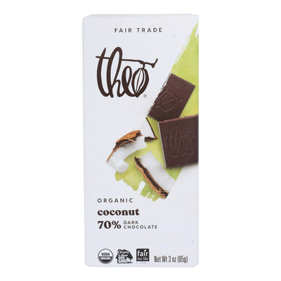 Theo Chocolate Organic Chocolate Bar - Classic - Dark Chocolate - 70 Percent Cacao - Coconut - 3 Oz Bars - Case Of 12 - Orca Market