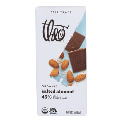 Theo Chocolate Organic Chocolate Bar - Classic - Milk Chocolate - 45 Percent Cacao - Salted Almond - 3 Oz Bars - Case Of 12 - Orca Market