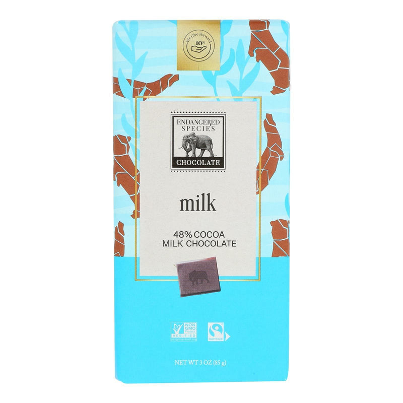 Endangered Species Natural Chocolate Bars - Milk Chocolate - 48 Percent Cocoa - 3 Oz Bars - Case Of 12 - Orca Market