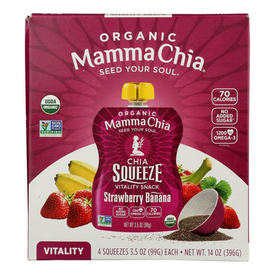 Mamma Chia Organic Squeeze Vitality Snack - Strawberry Banana - Case Of 6 - 3.5 Oz. - Orca Market