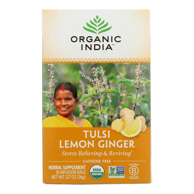 Organic India Tulsi Tea Lemon Ginger - 18 Tea Bags - Case Of 6 - Orca Market