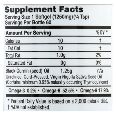 Black Seed Oil - 1250 Mg - 60 Softgel Capsules - Orca Market