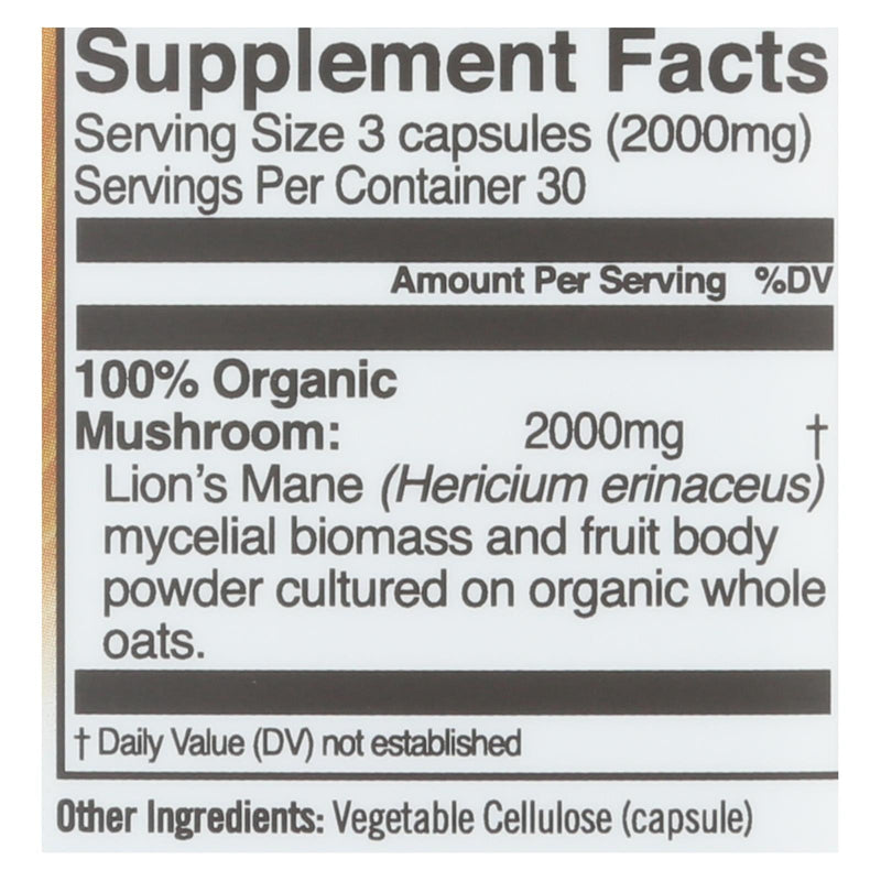 Organic Mushroom Nutrition - Mushroom Superfood Lions Mane Cap - 1 Each - 90 Ct - Orca Market