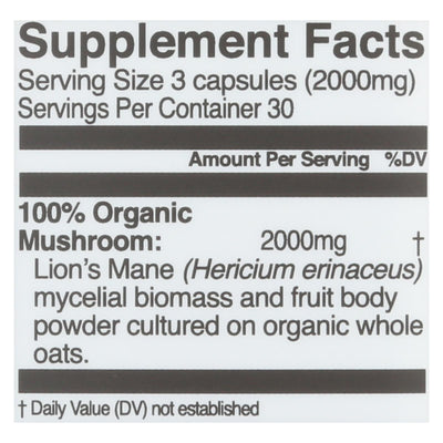 Organic Mushroom Nutrition - Mushroom Superfood Lions Mane Cap - 1 Each - 90 Ct - Orca Market