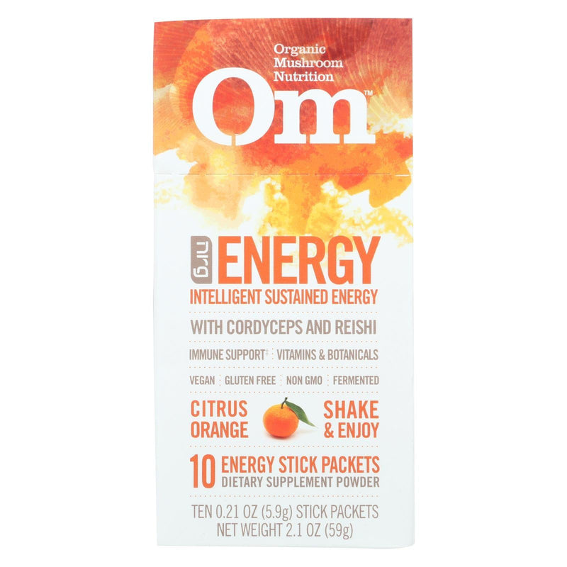 Om Organic Mushroom Nutrition Energy Citrus Orange Dietary Supplement Powder - Case Of 10 - .21 Oz - Orca Market