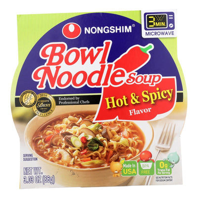 Nong Shim Hot And Spicy Bowl - Noodle Soup - Case Of 12 - 3.03 Oz. - Orca Market