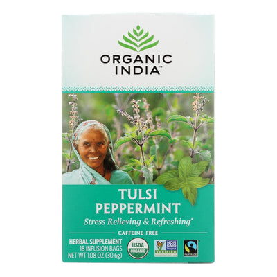 Organic India Organic Tulsi Tea - Peppermint - 18 Tea Bags - Case Of 10 - Orca Market