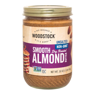 Woodstock Unsalted Non-gmo Smooth Dry Roasted Almond Butter - Case Of 12 - 16 Oz - Orca Market