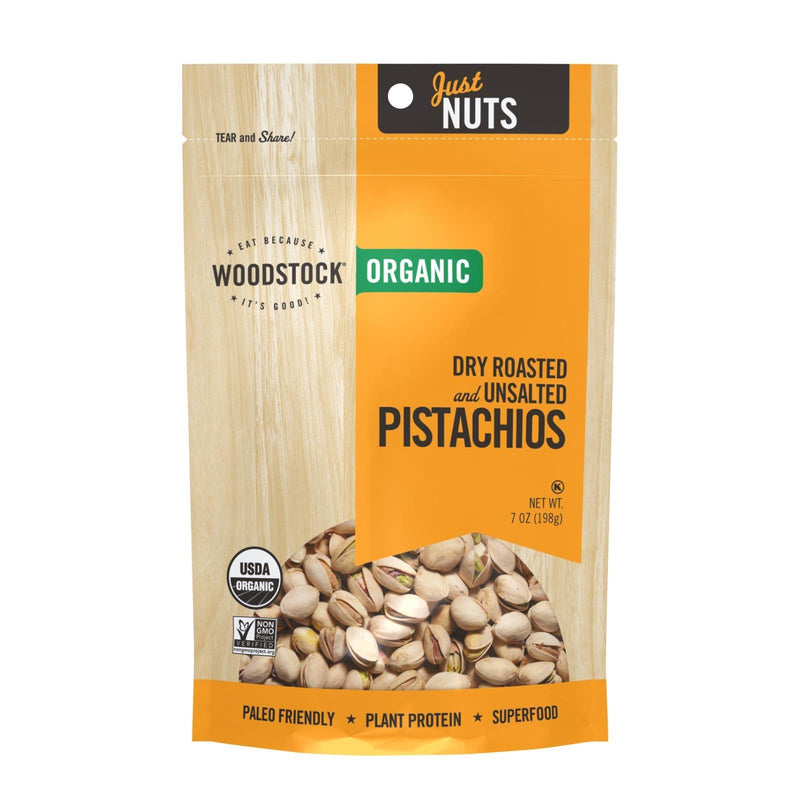 Woodstock Organic Pistachios, Dry Roasted And Unsalted - Case Of 8 - 7 Oz - Orca Market