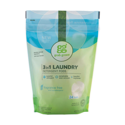 Grab Green Laundry Detergent - Fragrance Free - Case Of 6 - 24 Count - Orca Market