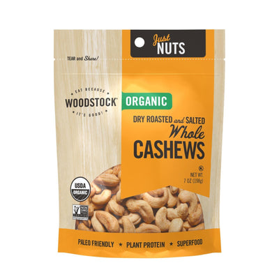 Woodstock Organic Whole Cashews, Dry Roasted And Salted - Case Of 8 - 7 Oz - Orca Market