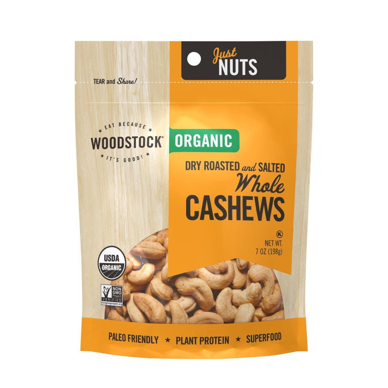 Woodstock Organic Whole Cashews, Dry Roasted And Salted - Case Of 8 - 7 Oz - Orca Market