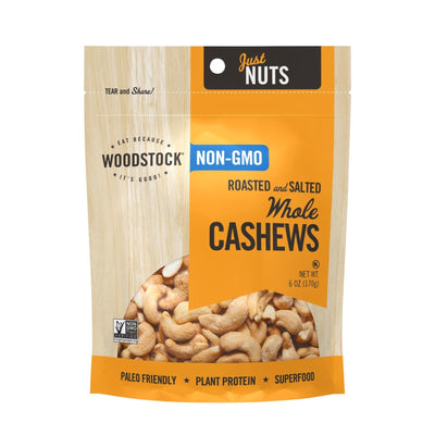 Woodstock Non-gmo Whole Cashews, Roasted And Salted - Case Of 8 - 6 Oz - Orca Market