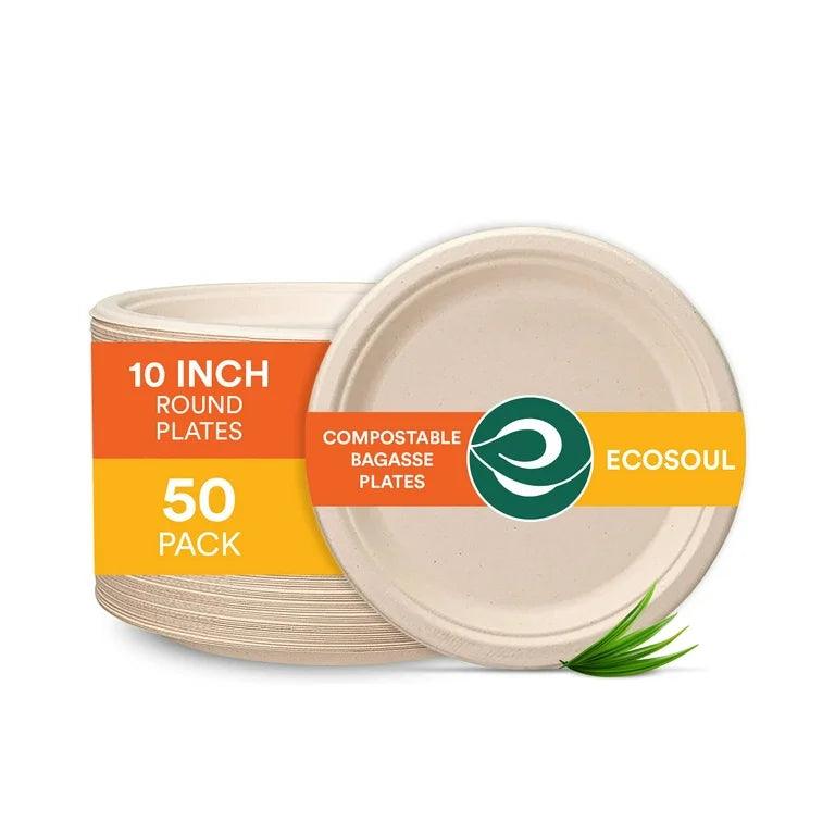 Ecosoul - Round Plate 10 Inch Bagasse - Case Of 8-50 Ct - Orca Market