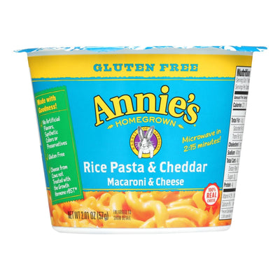 Annie's Homegrown Gluten Free Rice Pasta And Cheddar Microwavable Mac And Cheese Cup - Case Of 12 - 2.01 Oz. - Orca Market