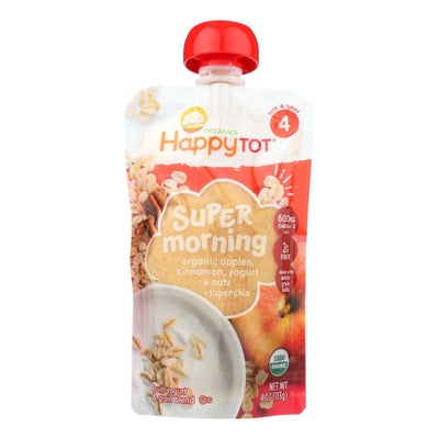 Happy Tot Super Morning Organic Apples, Cinnamon, Yogurt And Oats + Super Chia - Case Of 16 - 4 Oz - Orca Market