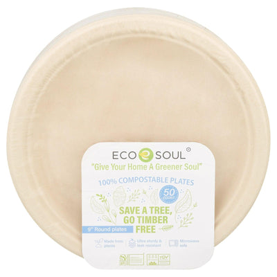 Ecosoul - Rnd Plate 9 Inch Bagasse - Case Of 8-50 Ct - Orca Market