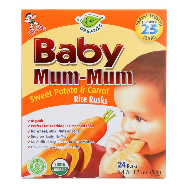 Baby Mum Mum Organic Baby Teeth Rice Rusk Organic Rick Snack With Sweet Potato And Carrot Flavor - Case Of 6 - 1.76 Oz - Orca Market