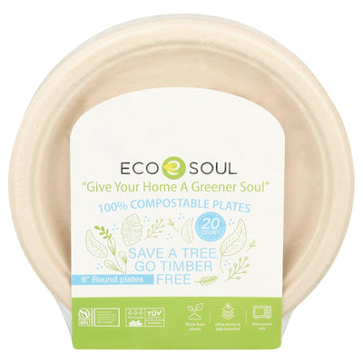 Ecosoul - Rnd Plate 9 Inch Bagasse - Case Of 8-20 Ct - Orca Market