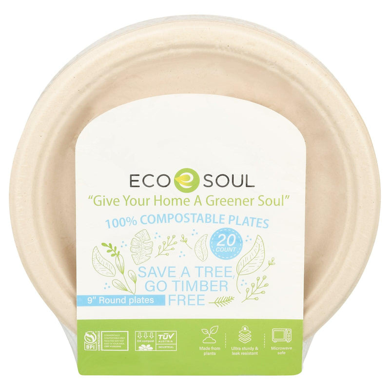 Ecosoul - Rnd Plate 9 Inch Bagasse - Case Of 8-20 Ct - Orca Market