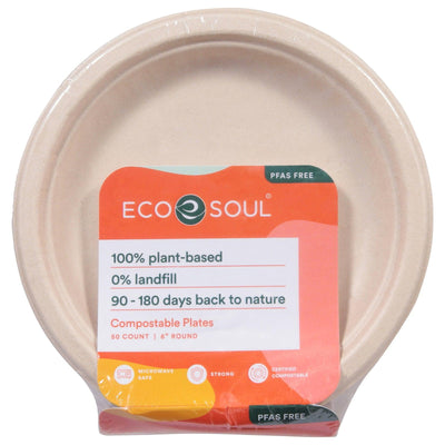 Ecosoul - Rnd Plate 6 Inch Bagasse - Case Of 8-50 Ct - Orca Market