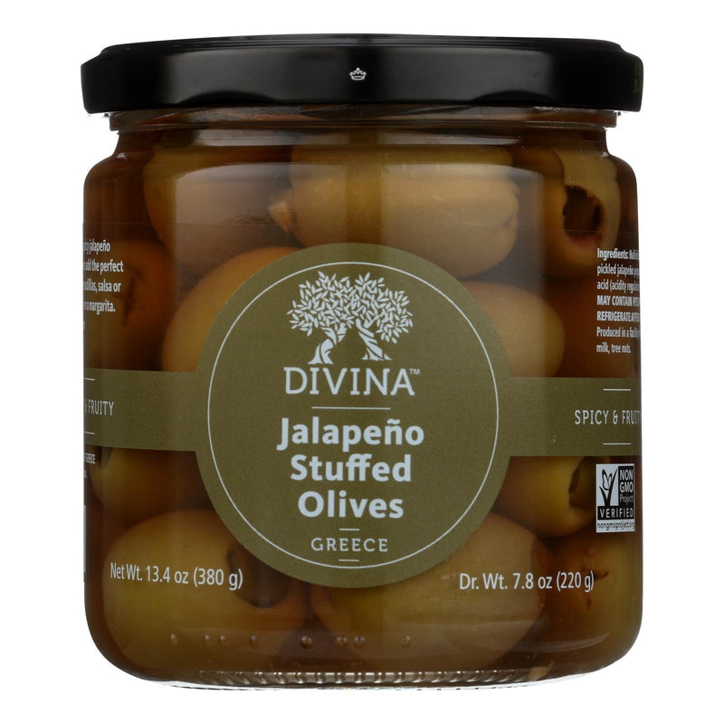 Divina - Green Olives Stuffed With Jalapeno Peppers - Case Of 6 - 7.8 Oz. - Orca Market