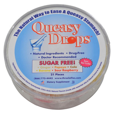 Three Lollies Queasy Drops Ginger Papaya Cola Banana Sour Raspberry - 21 Pieces - Orca Market