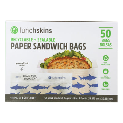 Lunchskins - Recyclable And Sealable Paper Sandwich Bags - Shark - Case Of 12 - 50 Count - Orca Market