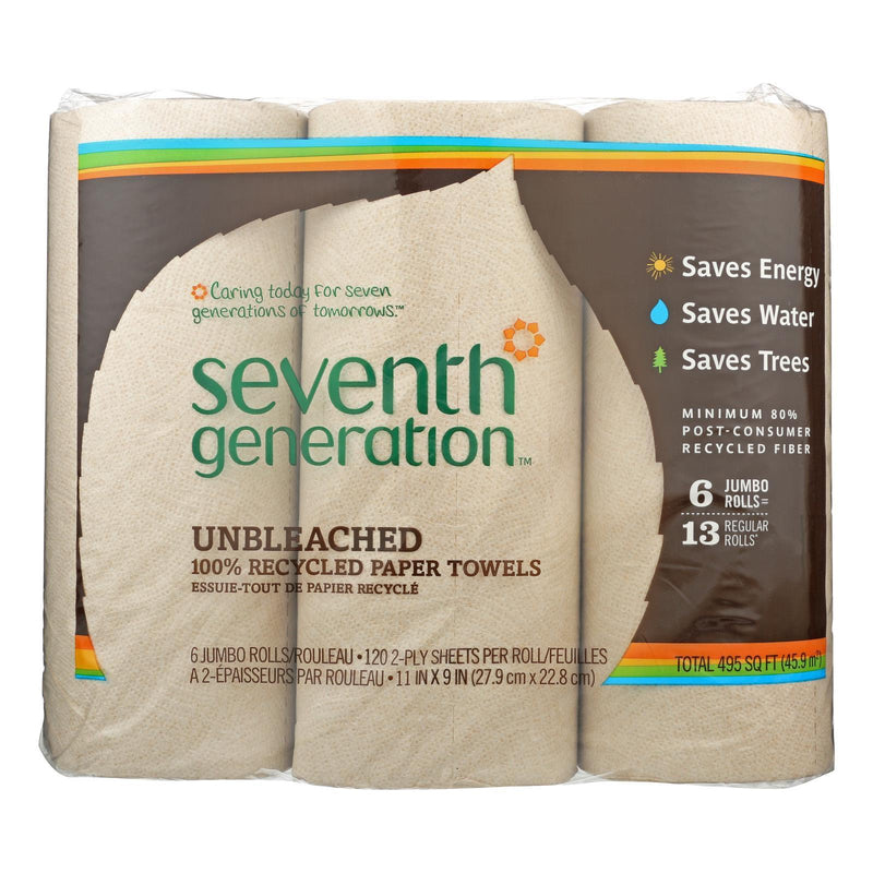 Seventh Generation Recycled Paper Towels - Unbleached - Case Of 4 - 120 Count - Orca Market