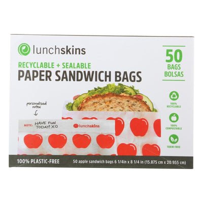 Lunchskins - Recyclable And Sealable Paper Sandwich Bags - Red Apple - Case Of 12 - 50 Count - Orca Market