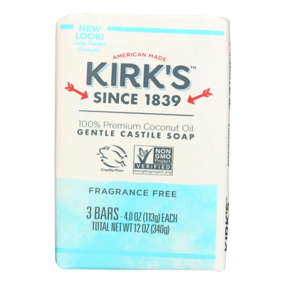 Kirk's Natural Soap Bar - Coco Castile - Fragrance Free - 3 Count - 4 Oz - Orca Market