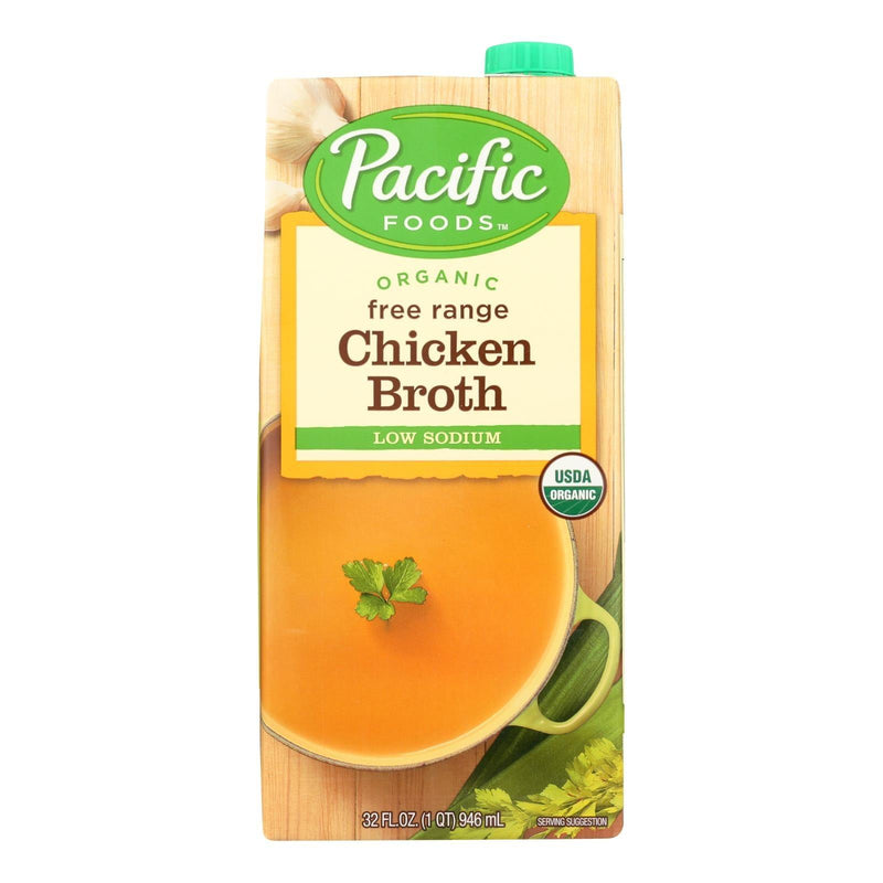 Pacific Natural Foods Free Range Chicken Broth - Low Sodium - Case Of 12 - 32 Fl Oz. - Orca Market