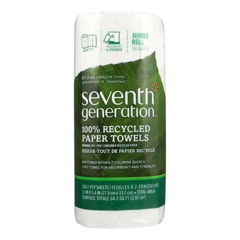 Seventh Generation Paper Towels - White - 156 Sheet Roll - Case Of 24 - Orca Market