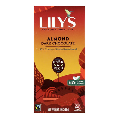 Lily's Sweets Chocolate Bar - Dark Chocolate - 55 Percent Cocoa - Almond - 3 Oz Bars - Case Of 12 - Orca Market