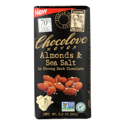 Chocolove Xoxox - Bar - Almond - Sea Salt - 70% Dark Chocolate - Case Of 12 - 3.2 Oz - Orca Market