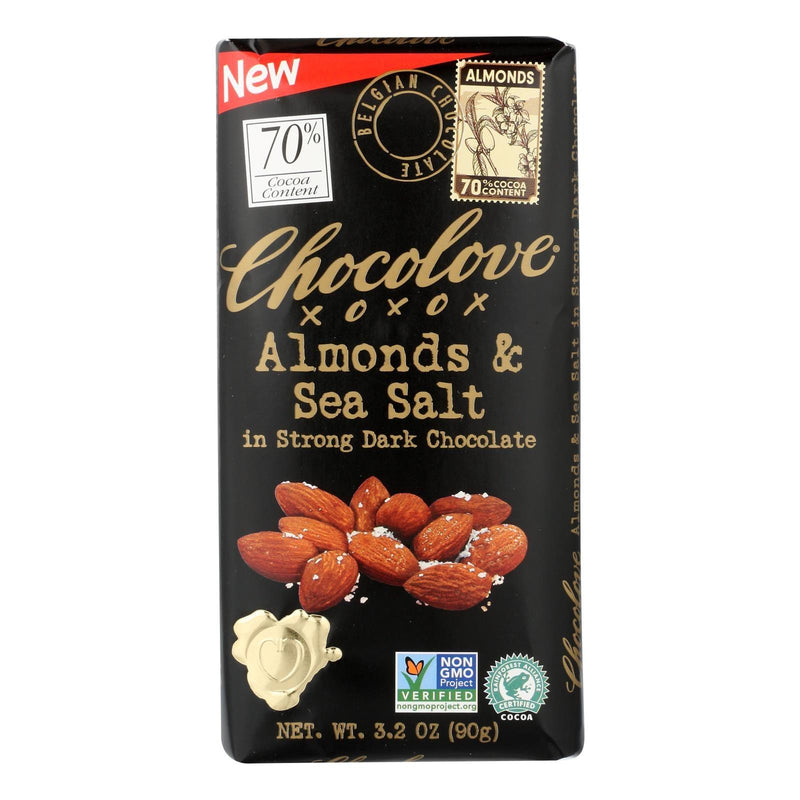 Chocolove Xoxox - Bar - Almond - Sea Salt - 70% Dark Chocolate - Case Of 12 - 3.2 Oz - Orca Market