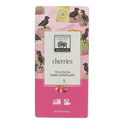 Endangered Species Natural Chocolate Bars - Dark Chocolate - 72 Percent Cocoa - Cherries - 3 Oz Bars - Case Of 12 - Orca Market