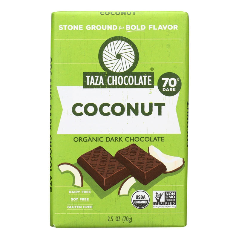 Taza Chocolate Stone Ground Organic Dark Chocolate Bar - Coco Besos Coconut - Case Of 10 - 2.5 Oz. - Orca Market