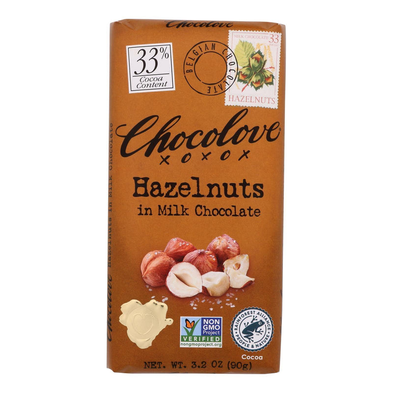 Chocolove Xoxox - Premium Chocolate Bar - Milk Chocolate - Hazelnuts - 3.2 Oz Bars - Case Of 12 - Orca Market