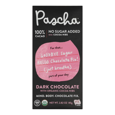 Pascha - Bar Dark Chocolate 100% Nibs - Case Of 10 - 2.82 Oz - Orca Market