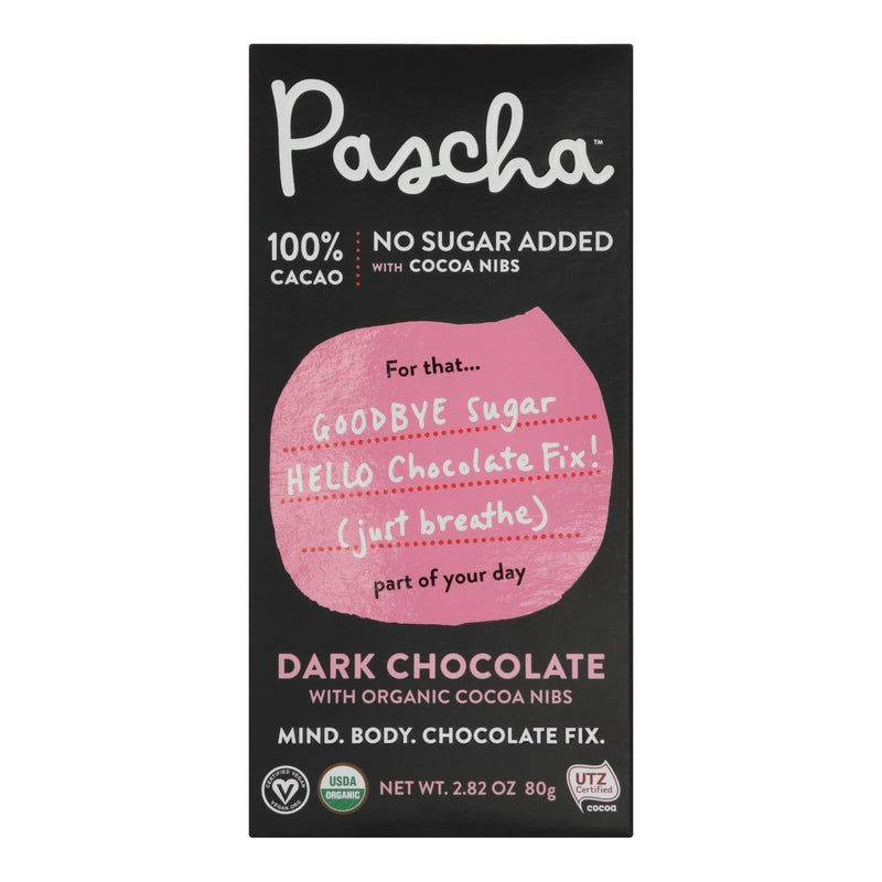 Pascha - Bar Dark Chocolate 100% Nibs - Case Of 10 - 2.82 Oz - Orca Market