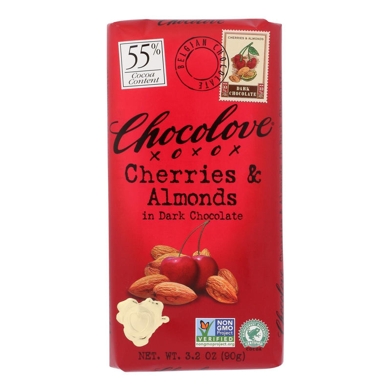 Chocolove Xoxox - Premium Chocolate Bar - Dark Chocolate - Cherries And Almonds - 3.2 Oz Bars - Case Of 12 - Orca Market