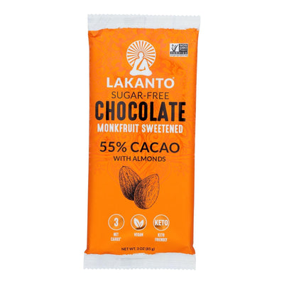 Lakanto - Monkfruit Sweetened Chocolate Bar - Dark Chocolate With Almonds - Case Of 8 - 3 Oz. - Orca Market