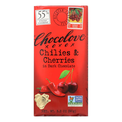 Chocolove Xoxox - Premium Chocolate Bar - Dark Chocolate - Chilies And Cherries - 3.2 Oz Bars - Case Of 12 - Orca Market