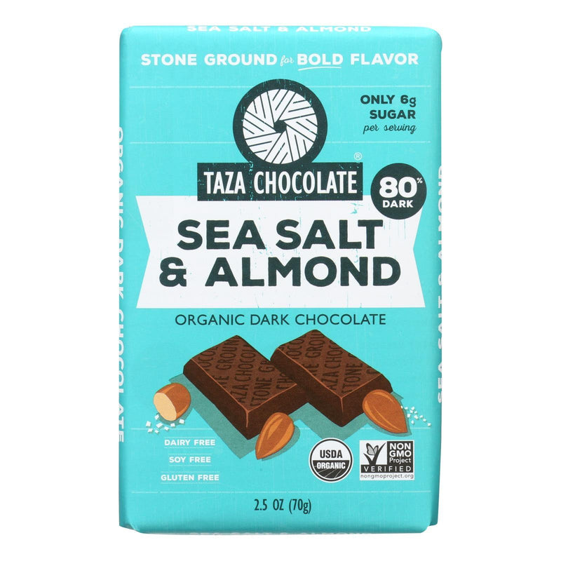 Taza Chocolate Stone Ground Organic Dark Chocolate Bar - Sea Salt And Almond - Case Of 10 - 2.5 Oz. - Orca Market