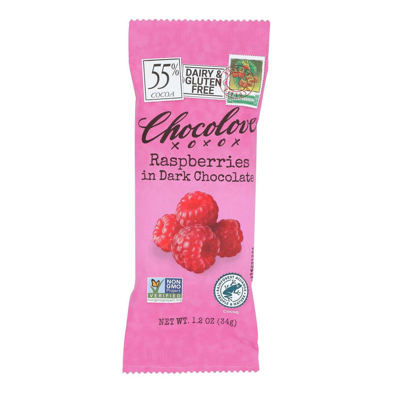 Chocolove Xoxox - Premium Chocolate Bar - Dark Chocolate - Raspberries - Mini - 1.2 Oz Bars - Case Of 12 - Orca Market