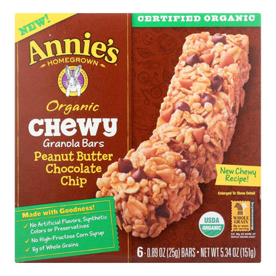 Annie's Homegrown Organic Chewy Granola Bars Peanut Butter Chocolate Chip - Case Of 12 - 5.34 Oz. - Orca Market